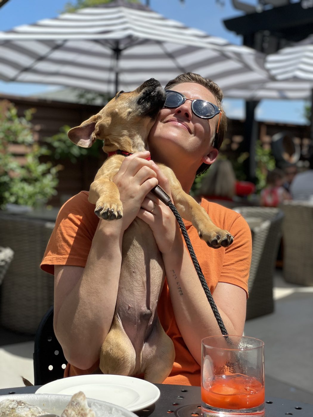 Cassie holding a puppy